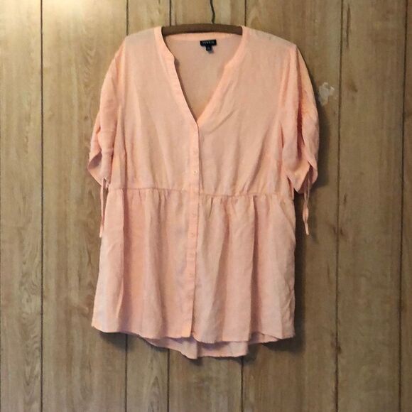 Torrid Challis Tie Sleeve Babydoll Top Peach Asymmetrical Hemline 1 1X - Picture 3 of 14
